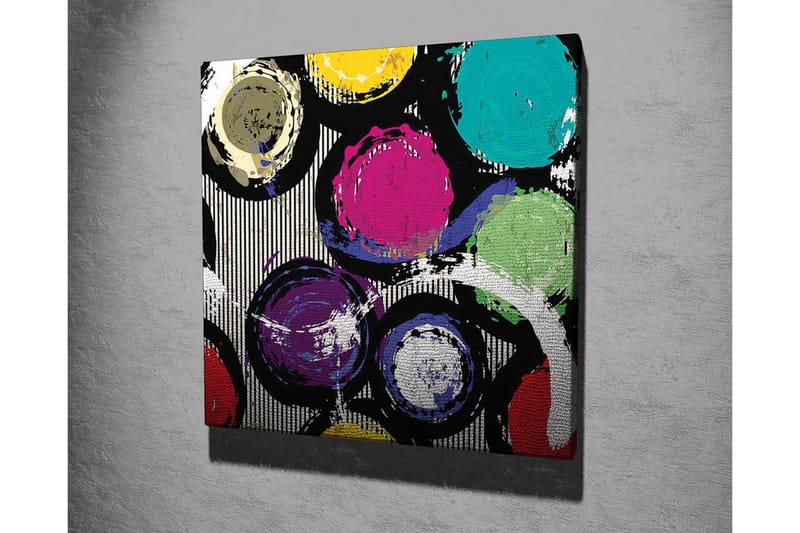 Lerretsbilde - Fargerike sirkler i en dynamisk komposisjon - Turkis / Lilla / Gul - Innredning - Bilder & kunst - Lerretsbilder
