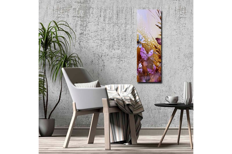 Lerretsbilde - Fargerike sommerfugler i et abstrakt naturmiljø - Lilla / Gull / Blå - Innredning - Bilder & kunst - Lerretsbilder