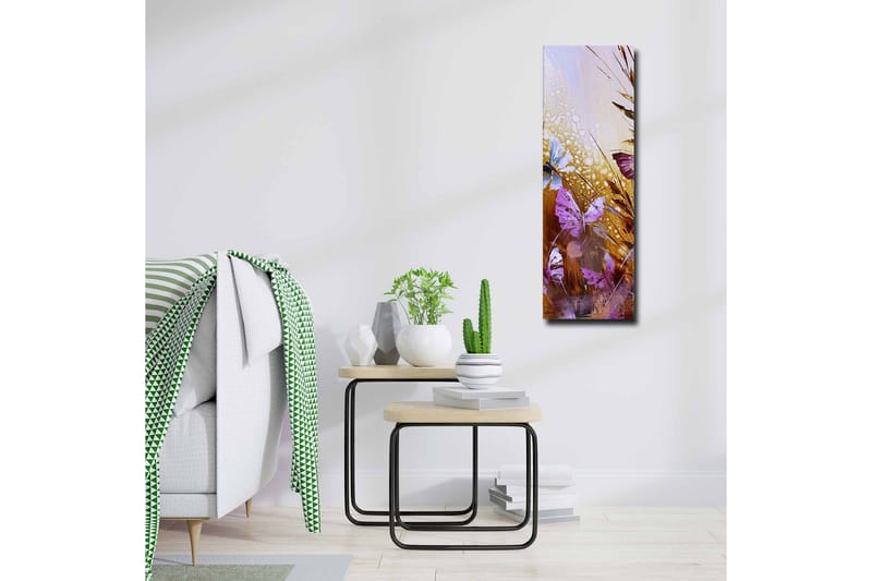 Lerretsbilde - Fargerike sommerfugler i et abstrakt naturmiljø - Lilla / Gull / Blå - Innredning - Bilder & kunst - Lerretsbilder