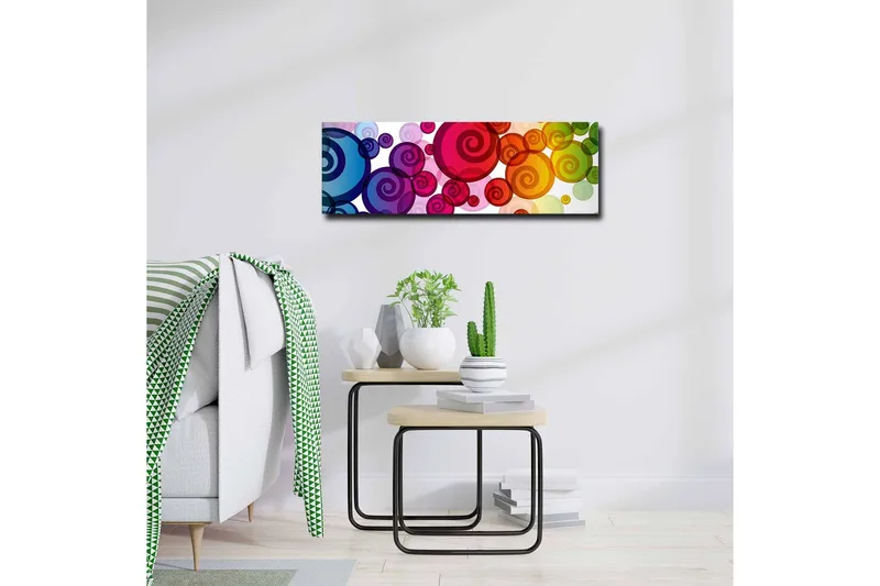 Lerretsbilde - Fargerike spiraler i forskjellige størrelser - Rød / Grønn / Blå - Innredning - Bilder & kunst - Lerretsbilder