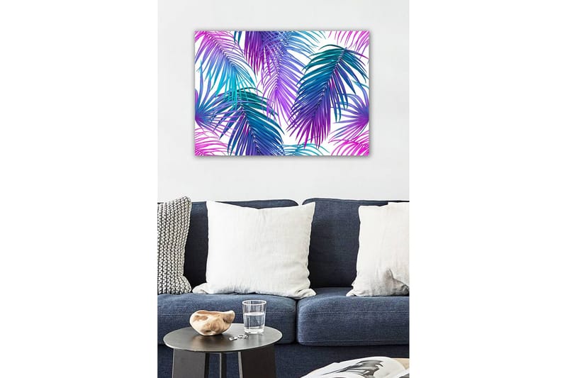 Lerretsbilde - Fargerike palmeblader i en levende komposisjon - Lilla / Turkis / Blå - Innredning - Bilder & kunst - Lerretsbilder