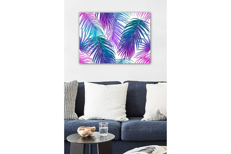 Lerretsbilde - Fargerike palmeblader i en levende komposisjon - Lilla / Turkis / Blå - Innredning - Bilder & kunst - Lerretsbilder