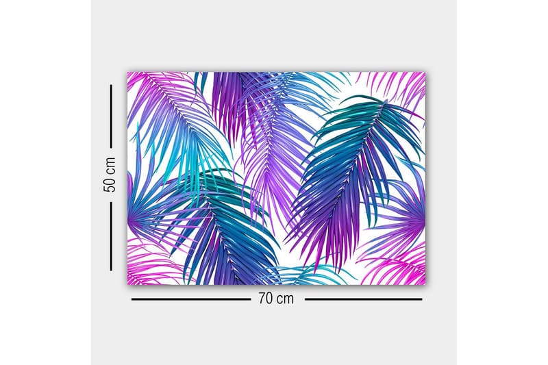 Lerretsbilde - Fargerike palmeblader i en levende komposisjon - Lilla / Turkis / Blå - Innredning - Bilder & kunst - Lerretsbilder
