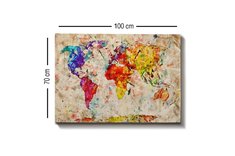 Lerretsbilde - Fargerikt verdenskart med abstrakte former - Blå / Rød / Gul - Innredning - Bilder & kunst - Lerretsbilder