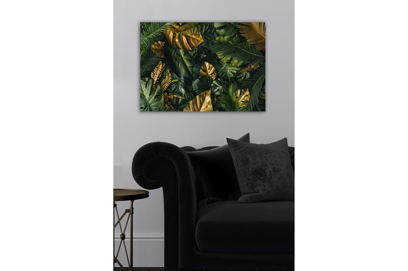 Lerretsbilde - Frodig samling av tropisk løvverk - Mørkegrønn / Gull / Lysegrønn - Innredning - Bilder & kunst - Lerretsbilder