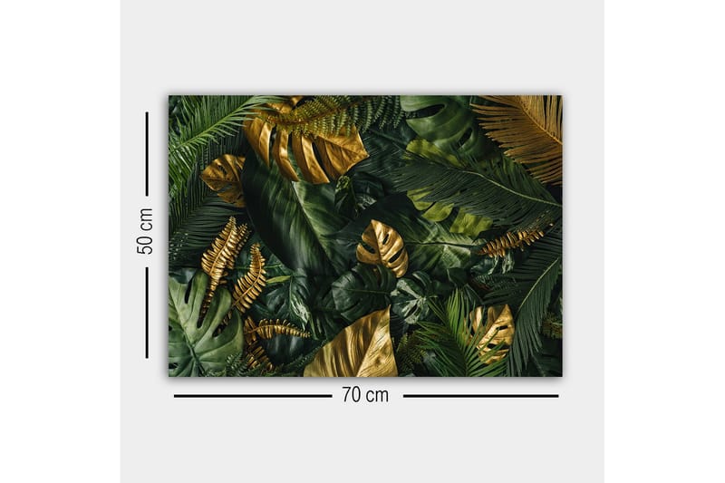 Lerretsbilde - Frodig samling av tropisk løvverk - Mørkegrønn / Gull / Lysegrønn - Innredning - Bilder & kunst - Lerretsbilder