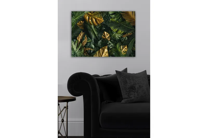 Lerretsbilde - Frodig samling av tropisk løvverk - Mørkegrønn / Gull / Lysegrønn - Innredning - Bilder & kunst - Lerretsbilder