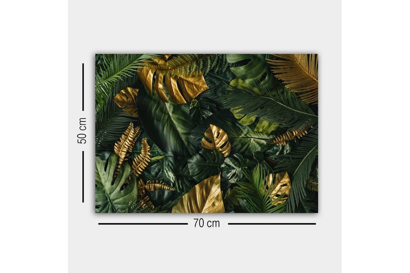 Lerretsbilde - Frodig samling av tropisk løvverk - Mørkegrønn / Gull / Lysegrønn - Innredning - Bilder & kunst - Lerretsbilder
