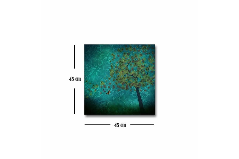 Lerretsbilde - Frodige trær med sommerfugler i en abstrakt bakgrunn - Turkis / Grønn / Brun - Innredning - Bilder & kunst - Lerretsbilder