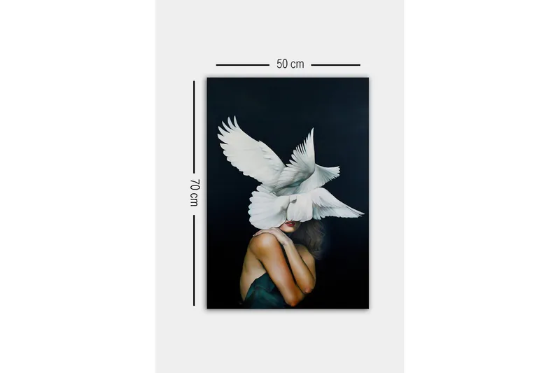 Lerretsbilde - Fugler som svever over en kvinne med bar skulder - Hvit / Svart / Hudfarge - Innredning - Bilder & kunst - Lerretsbilder