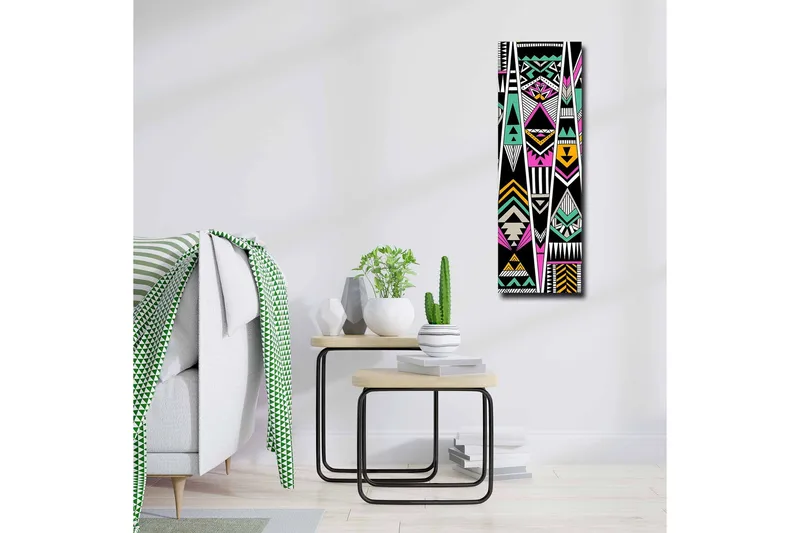 Lerretsbilde - Geometrisk komposisjon med fargerike mønstre - Svart / Turkis / Rosa - Innredning - Bilder & kunst - Lerretsbilder