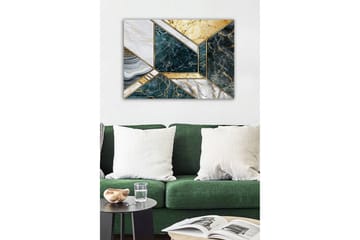 Lerretsbilde - Geometrisk komposisjon med marmorlignende overflater - Mørkegrønn / Hvit / Gull - Innredning - Bilder & kunst - Lerretsbilder