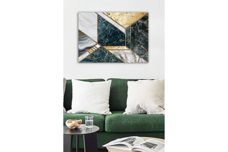 Lerretsbilde - Geometrisk komposisjon med marmorlignende overflater - Mørkegrønn / Hvit / Gull - Innredning - Bilder & kunst - Lerretsbilder