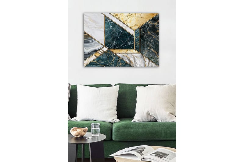 Lerretsbilde - Geometrisk komposisjon med marmorlignende overflater - Mørkegrønn / Hvit / Gull - Innredning - Bilder & kunst - Lerretsbilder