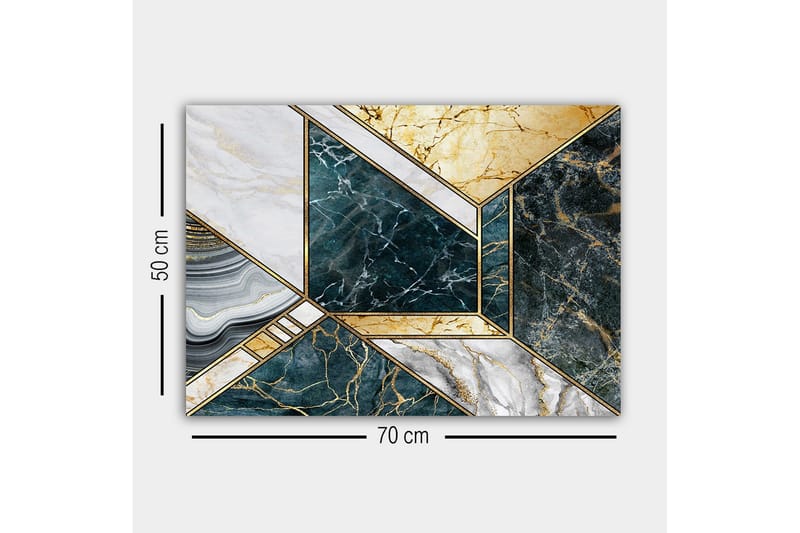 Lerretsbilde - Geometrisk komposisjon med marmorlignende overflater - Mørkegrønn / Hvit / Gull - Innredning - Bilder & kunst - Lerretsbilder