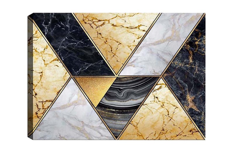 Lerretsbilde - Geometrisk komposisjon med marmorlignende trekanter i forskjellige farger - Gull / Svart / Hvit - Innredning - Bilder & kunst - Lerretsbilder