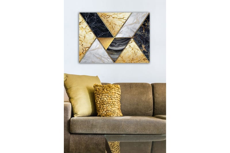 Lerretsbilde - Geometrisk komposisjon med marmorlignende trekanter i forskjellige farger - Gull / Svart / Hvit - Innredning - Bilder & kunst - Lerretsbilder