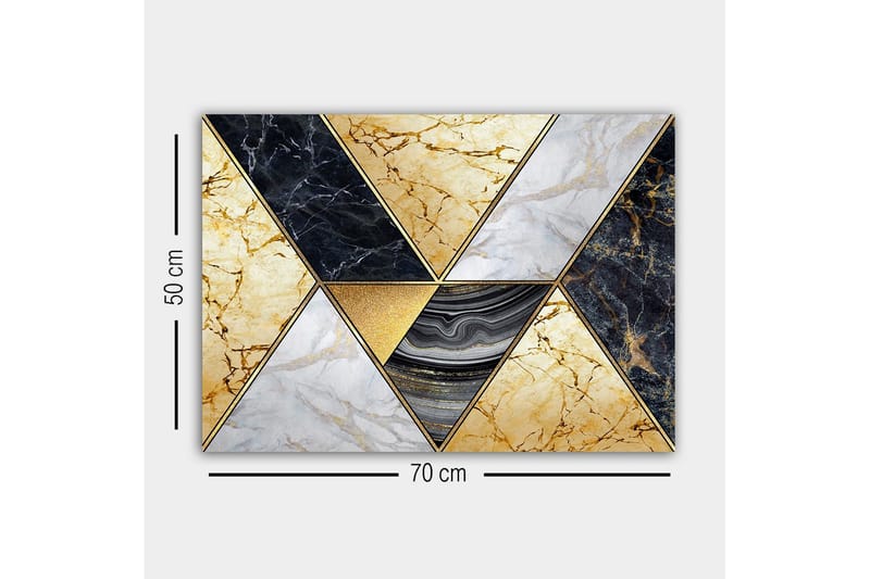 Lerretsbilde - Geometrisk komposisjon med marmorlignende trekanter i forskjellige farger - Gull / Svart / Hvit - Innredning - Bilder & kunst - Lerretsbilder
