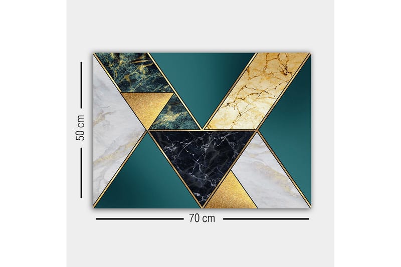 Lerretsbilde - Geometrisk komposisjon med trekanter i forskjellige materialer og farger - Mørkegrønn / Gull / Svart - Innredning - Bilder & kunst - Lerretsbilder
