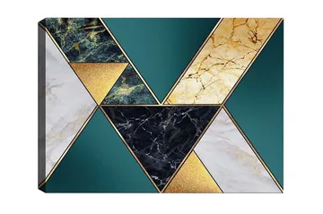 Lerretsbilde - Geometrisk komposisjon med trekanter i forskjellige materialer og farger - Mørkegrønn / Gull / Svart - Innredning - Bilder & kunst - Lerretsbilder