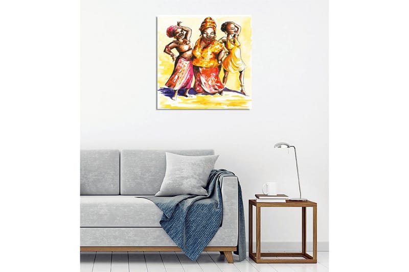 Lerretsbilde - Glade kvinner i fargerike klær som danser - Gul / Oransje / Rosa - Innredning - Bilder & kunst - Lerretsbilder