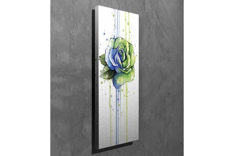 Lerretsbilde - Grønn og blå rose med dryppende akvarelleffekter - Grønn / Blå - Innredning - Bilder & kunst - Lerretsbilder
