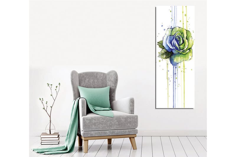 Lerretsbilde - Grønn og blå rose med dryppende akvarelleffekter - Grønn / Blå - Innredning - Bilder & kunst - Lerretsbilder
