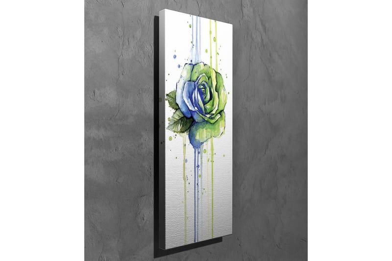 Lerretsbilde - Grønn og blå rose med dryppende akvarelleffekter - Grønn / Blå - Innredning - Bilder & kunst - Lerretsbilder