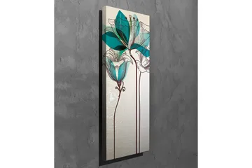 Lerretsbilde - Grafisk blomsterillustrasjon med turkise gjennomsiktige blader og brun linjetegning - Beige / Brun / Turkis - Innredning - Bilder & kunst - Lerretsbilder