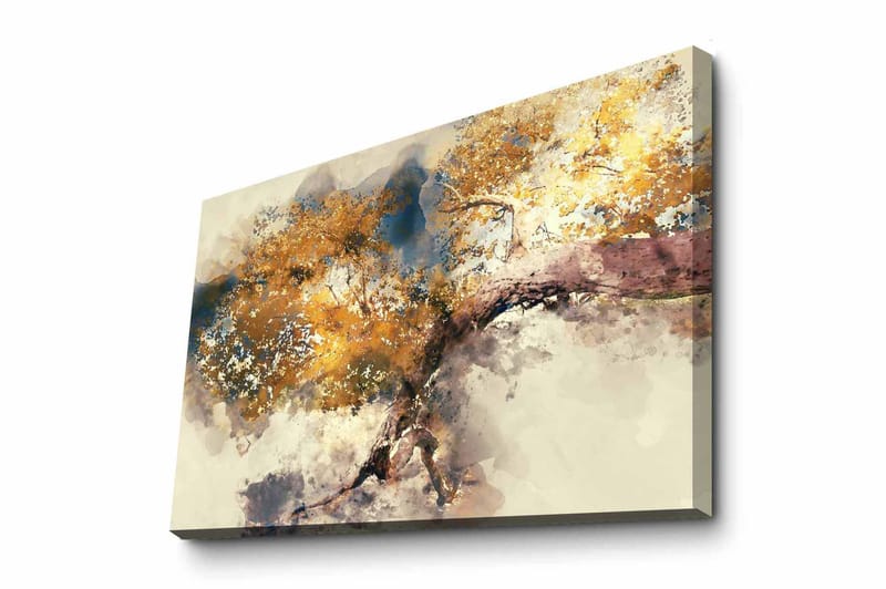 Lerretsbilde - Gyldne tregrener mot en myk bakgrunn, Gull / Brun / Blå