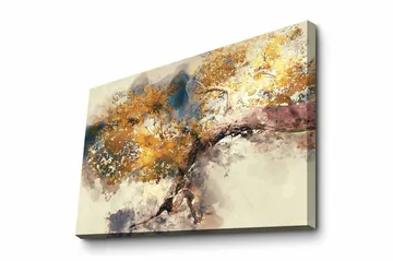 Lerretsbilde - Gyldne tregrener mot en myk bakgrunn - Gull / Brun / Blå - Innredning - Bilder & kunst - Lerretsbilder