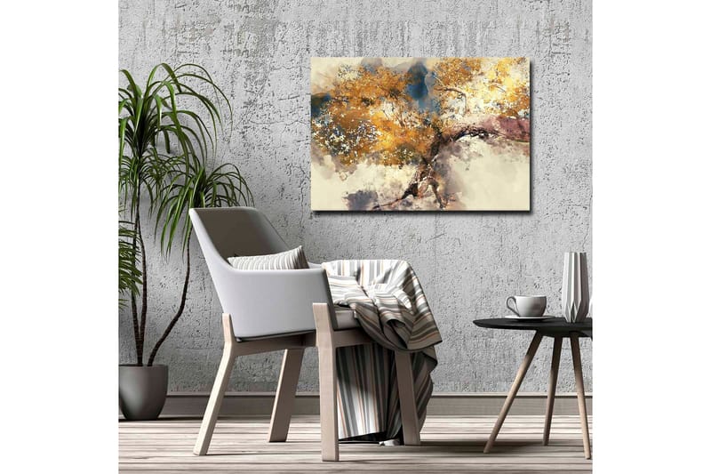 Lerretsbilde - Gyldne tregrener mot en myk bakgrunn - Gull / Brun / Blå - Innredning - Bilder & kunst - Lerretsbilder