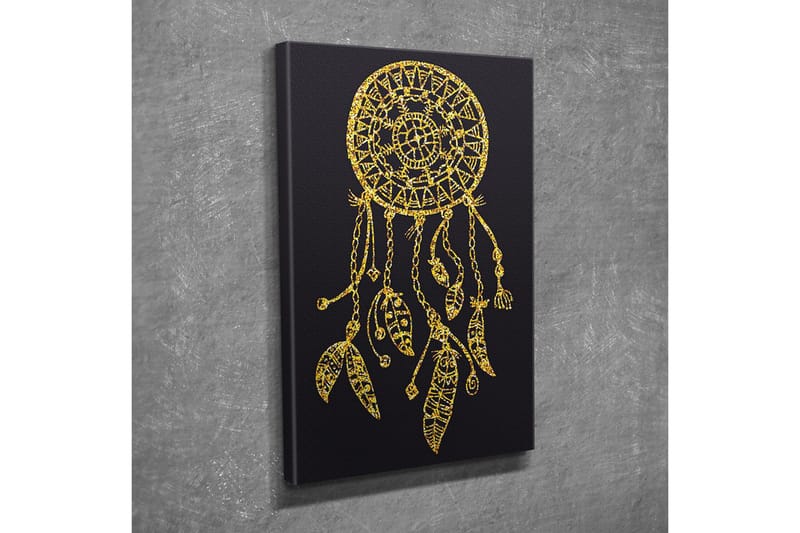 Lerretsbilde - Gyllen drømmefanger med detaljerte mønstre og anheng - Gull / Svart - Innredning - Bilder & kunst - Lerretsbilder