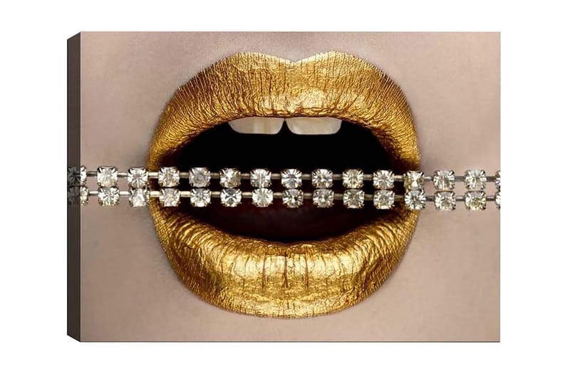 Lerretsbilde - Gylne lepper med glitrende kjede, Gull / Sølv