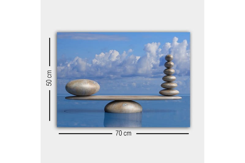 Lerretsbilde - Harmonisk balanse av steiner på en plattform - Lys blå / Beige / Grå - Innredning - Bilder & kunst - Lerretsbilder