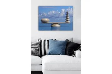 Lerretsbilde - Harmonisk balanse av steiner på en plattform - Lys blå / Beige / Grå - Innredning - Bilder & kunst - Lerretsbilder