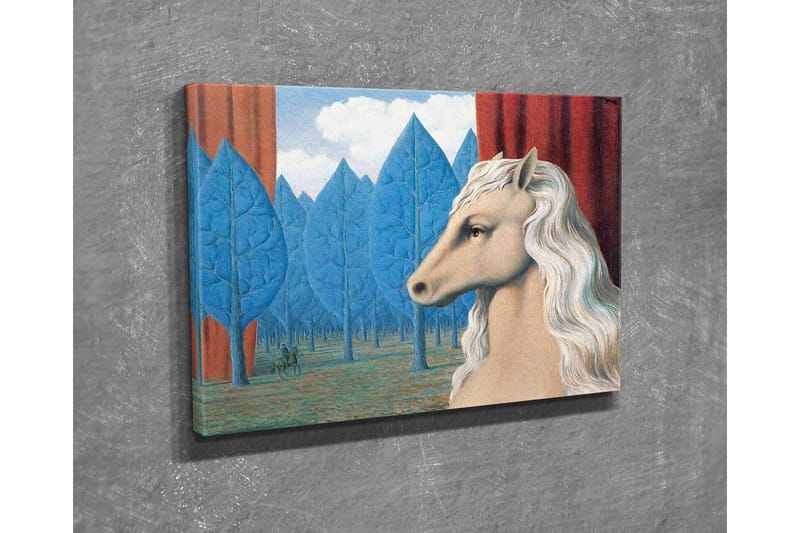 Lerretsbilde - Hestehode med hvit manke i et drømmeaktig skogsmiljø - Blå / Rød / Beige - Innredning - Bilder & kunst - Lerretsbilder