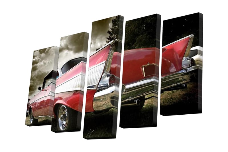 Lerretsbilde i 5 deler 82x50 cm - Klassisk bil med retrodesign - Rød / Sølv / Svart - Innredning - Bilder & kunst - Lerretsbilder