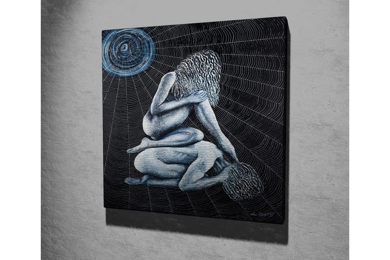 Lerretsbilde - Intim scene med to nakne figurer i en kompleks posisjon - Mørk blå / Lys blå / Svart - Innredning - Bilder & kunst - Lerretsbilder