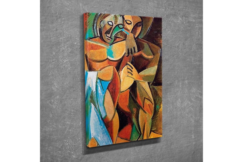 Lerretsbilde - Intimt par i en omfavnende gest - Brun / Grønn / Blå - Innredning - Bilder & kunst - Lerretsbilder