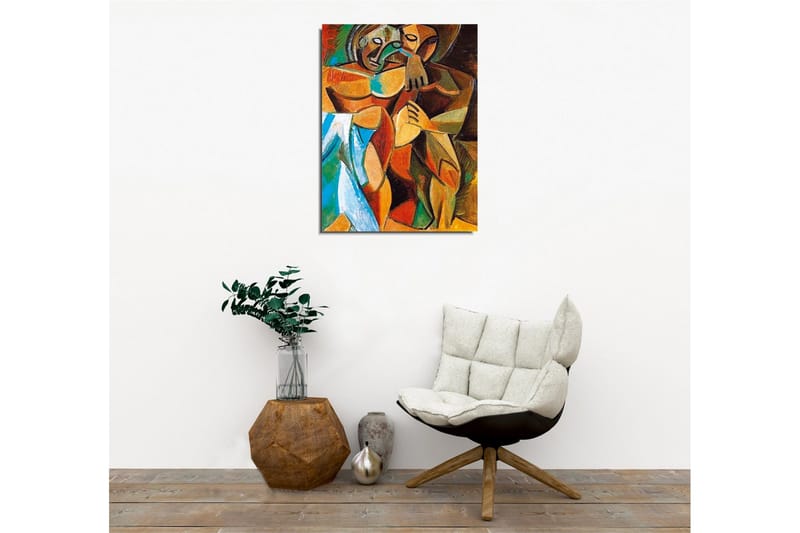 Lerretsbilde - Intimt par i en omfavnende gest - Brun / Grønn / Blå - Innredning - Bilder & kunst - Lerretsbilder