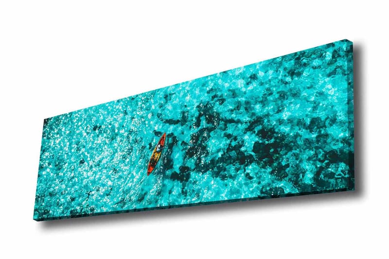 Lerretsbilde - Kajakkpadling gjennom klart turkis vann, Turkis / Svart / Oransje