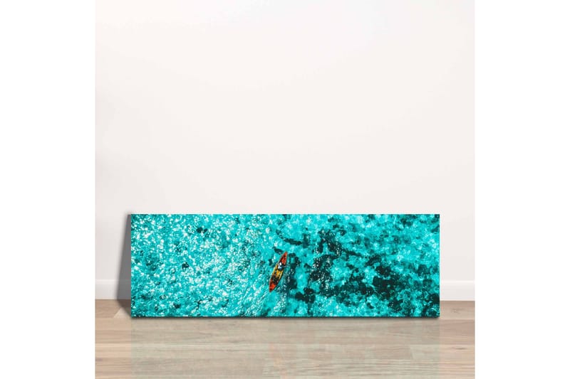 Lerretsbilde - Kajakkpadling gjennom klart turkis vann - Turkis / Svart / Oransje - Innredning - Bilder & kunst - Lerretsbilder