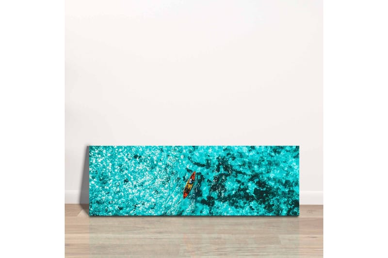 Lerretsbilde - Kajakkpadling gjennom klart turkis vann - Turkis / Svart / Oransje - Innredning - Bilder & kunst - Lerretsbilder