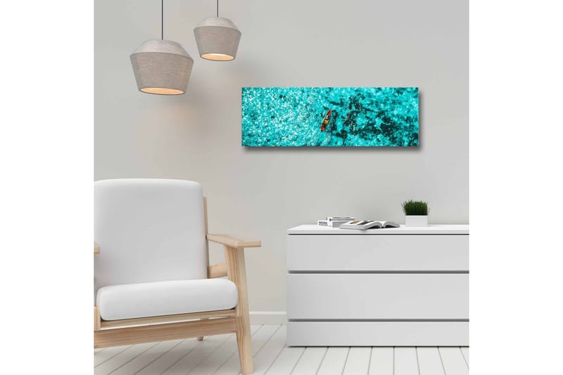 Lerretsbilde - Kajakkpadling gjennom klart turkis vann - Turkis / Svart / Oransje - Innredning - Bilder & kunst - Lerretsbilder