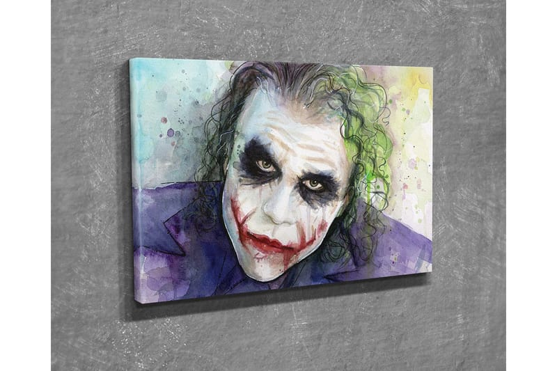 Lerretsbilde - Karakterbilde av en joker med dramatisk sminke og uttrykksfulle øyne - Lilla / Grønn / Hvit - Innredning - Bilder & kunst - Lerretsbilder