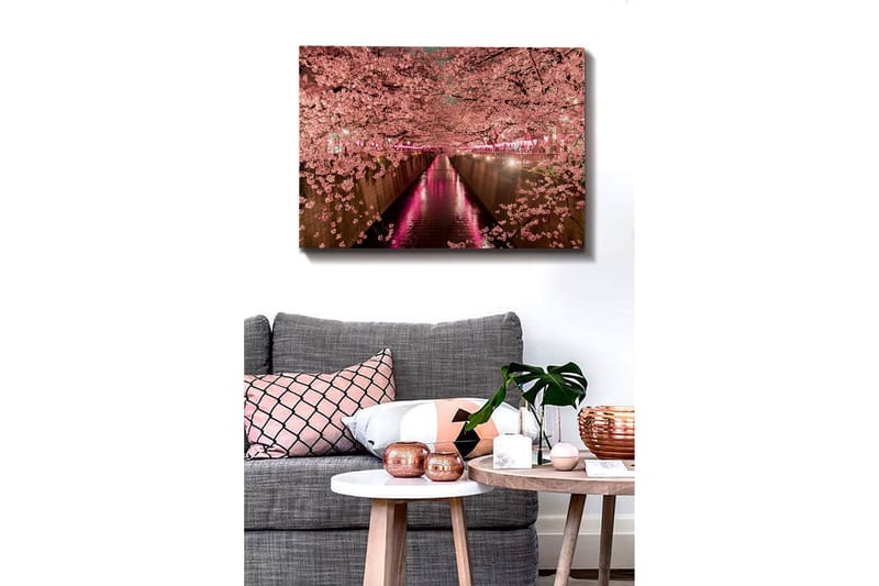 Lerretsbilde - Kirsebærblomster ved en kanal - Rosa / Grønn / Lilla - Innredning - Bilder & kunst - Lerretsbilder