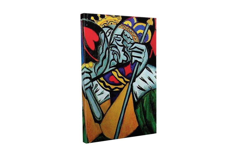 Lerretsbilde - Kongelig figur med et trist uttrykk og detaljert krone - Grønn / Rød / Blå - Innredning - Bilder & kunst - Lerretsbilder