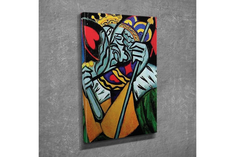 Lerretsbilde - Kongelig figur med et trist uttrykk og detaljert krone - Grønn / Rød / Blå - Innredning - Bilder & kunst - Lerretsbilder