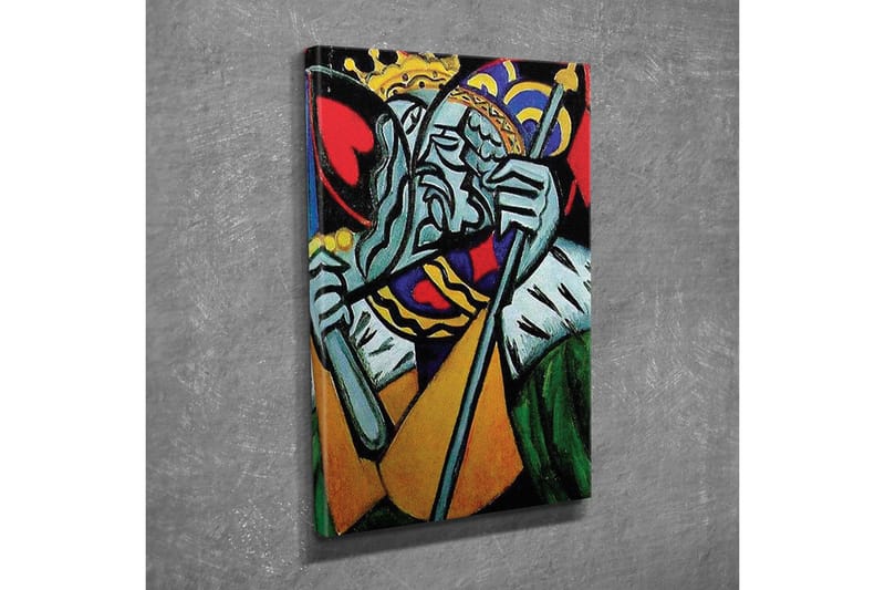Lerretsbilde - Kongelig figur med et trist uttrykk og detaljert krone - Grønn / Rød / Blå - Innredning - Bilder & kunst - Lerretsbilder